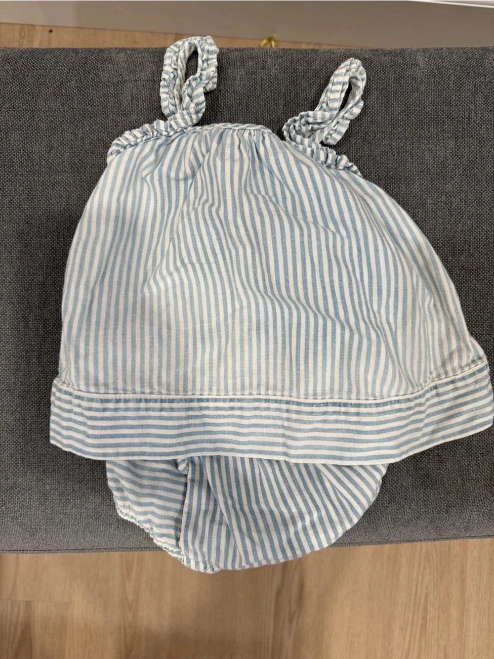 Kids Brown Check Puff-Sleeve Dress and Blue Stripe Set